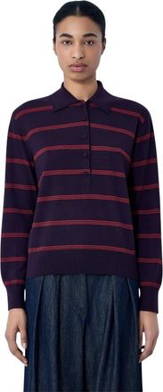 Dries Van Noten Gestreept Gebreide Polo Trui - Dames - Polos - Paars - S - Wol - Tops