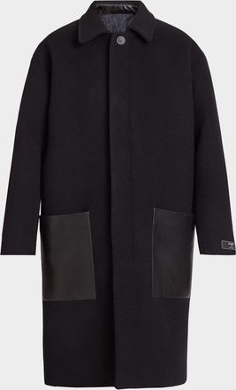 Balmain Men & apos;s Leather-Trimmed Cotton Coat