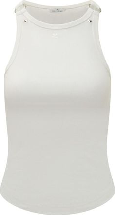 Courr&egrave;ges White Solid Round Neck Tank Top