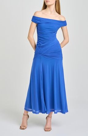 Wayf x Hannah Lovey Porter Margaux Off the Shoulder Ruched Dress in Blue at Nordstrom, Size X-Large