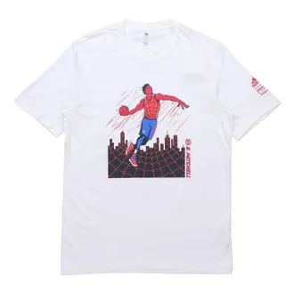 adidas Mens adidas x MARVEL/ MARVEL Dm Spiderman 1 Printing Basketball Sports Round Neck Short Sleeve White T-Shirt DX6983