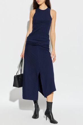 Victoria Beckham Ribbed Skirt, Womens, Navy Blue