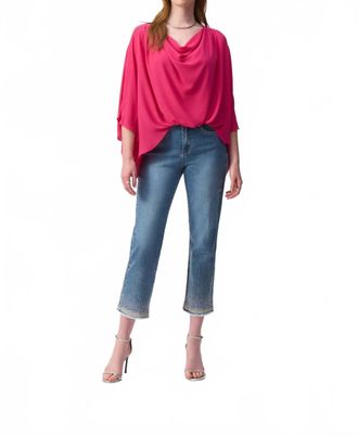Joseph Ribkoff Cowl Neck Hi-Low 3/4 Sleeves Top In Geranium