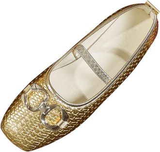 Generic Gold Womens Flat Shoes with Rhinestone Accents Pointed Toe Design Comfortable Moccasins for Leisure