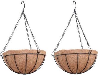 OEM 2 Cestas Colgantes Redondas De Fibra De Coco, Maceta Colgante, Cesta Met&aacute;lica Colgante, 25,5 Cm, Con Forro De Fibra De Coco, Color Marr&oacute;n