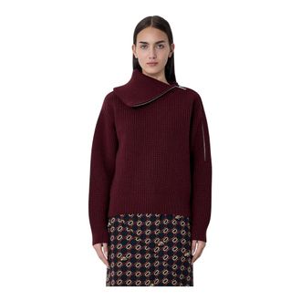 Dries Van Noten Turtlenecks, female, Red, Size: XS Zip-Collar Sweater