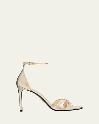 Prada 95mm Vernice Saffiano Leather Ankle-Strap Sandals