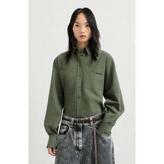Brunello Cucinelli Tropical luxury wool shirt with shiny tab in Green at Nordstrom, Size Xxx-Large