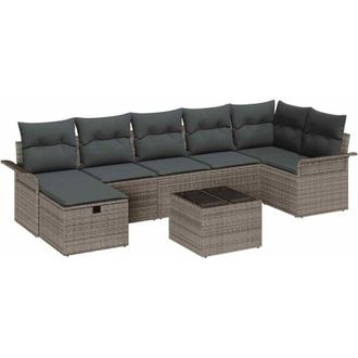 vidaXL Garden Sofa Set with Cushion 8 pcs Grey Poly rattan vidaXL