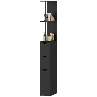 HOMCOM Homcom - Colonna Salvaspazio Bagno Con Ripiani Armadietto E Cassetti In Mdf Nero