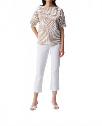 Joseph Ribkoff Tropical Print Puff Sleeve Top In Dune/vanilla