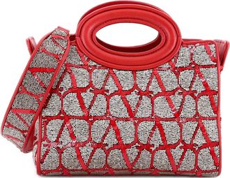 Valentino Garavani Le Troisieme Beaded Iconograph Fabric with Leather Mini tote bag - women - Other/Fabric/Leather - One Size - Red