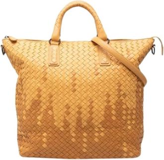 Bottega Veneta Pre-owned Woven Leather Tote - Dames - Vintage Shopper - Geel - ONE Size - Leer - Vintage