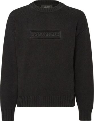 Dsquared2 Canadian Jersey katoenen trui - Heren - Ronde hals truien - Zwart - S - Katoen - Truien & Vesten