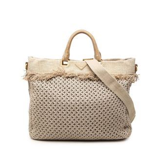 Prada Beige Cotton Linen Suede Shoulder Bag Tote Bag (Pre-Owned)