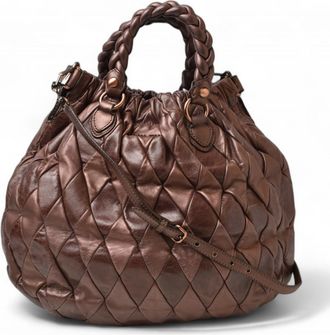 Miu Miu Metallic Brown Leather Handbag Shoulder Bag Tote Bag (Pre-Owned)