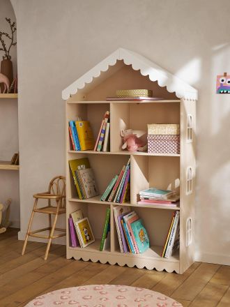 Vertbaudet 2-in-1 Regal in Haus-Form / grosses Puppenhaus FESTON Kinderzimmer rosa