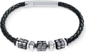 Coeur de Lion Black Leather Bracelet With Gun Metal Stainless Steel Spikes Cubes in Silver at Nordstrom