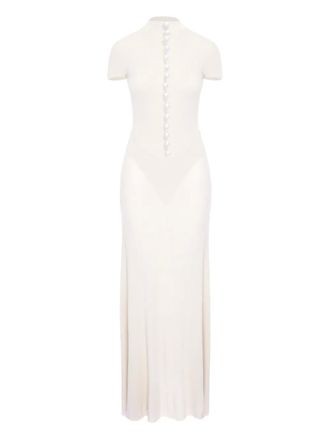 Manur&iacute; Mia button-detail maxi dress - women - Viscose/Polyamide/Cashmere/Elastane - L - White