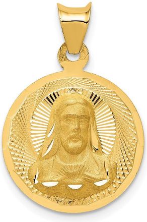 Diamond2Deal 14k Yellow Gold Diamond-cut Solid Sagrado Corazon de Jesus Round Pendant