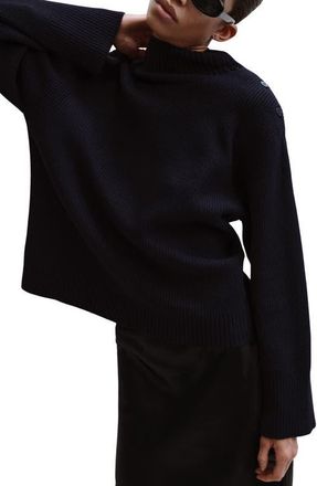 Mango Shoulder Button Mock Neck Sweater in Dark Navy at Nordstrom, Size X-Small