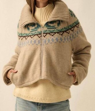 Promesa Fair Isle Sweater Jacket In Stone
