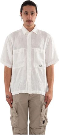 C.P. Company Boxy Linnen Shirt - Heren - Korte mouwen Overhemden - Wit - 2XL - Linnen - Overhemden