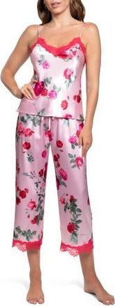In Bloom by Jonquil Alyssa Lace Trim Strappy Crop Satin Pajamas in Light Pink at Nordstrom Rack, Size Large