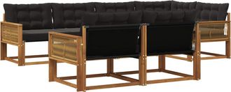vidaXL Conjunto De Sof&aacute;s De Exterior 7 Uds. Natural Y Negro Vidaxl