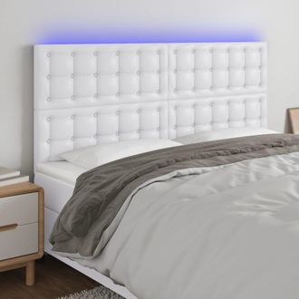 vidaXL Cabecero Con Luces Led Cuero Sint&eacute;tico Blanco 160x5x118/128 Cm Vidaxl