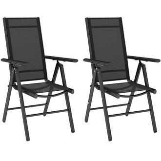 OUTSUNNY 2PCS Folding Chair w/ Breathable Mesh Back and Seat - Light Grey - Black | TJ Hughes