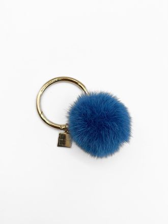 Linda Richards Womens Mink Pom Large Key Ring In Blue