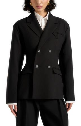 Mani&egrave;re De Voir Maia Double Breasted Blazer in Black at Nordstrom, Size 12