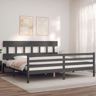 vidaXL Vidaxl - Estructura De Cama Con Cabecero Madera Maciza Gris 200x200 Cm