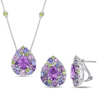 Mimi & Max 13 1/4ct TGW Tanzanite Amethyst Peridot Rose de France Leverback Jewelry Set Sterling Silver