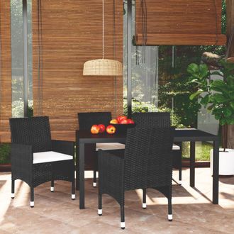 vidaXL Juego Muebles Jard&iacute;n 5 Pzas Con Cojines Rat&aacute;n Sint&eacute;tico Negro Vidaxl