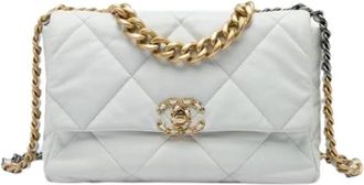 Chanel Pre-owned Large 19 Flap Bag - Dames - Vintage Schoudertas - Wit - ONE Size - Leer - Vintage