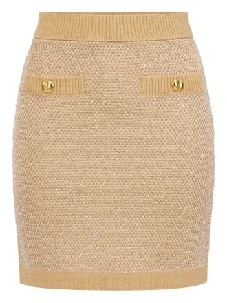 Elisabetta Franchi Beige Textured Knitted Button Mini Skirt