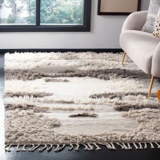 Safavieh Kenya Hand Made Area Rug, Ivory / Grey Shag / Flokati Style Non-Shedding