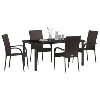 Berkfield Home Modern 5 Piece Garden Dining Set Brown Poly Rattan