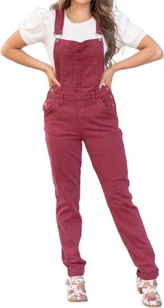 Judy Blue High Waist Garment Dyed Boyfriend Double Cuff Overalls In Maroon