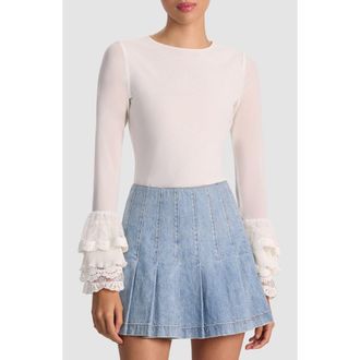 Alice & Olivia Delania Mesh Ruffle Cuff Top in Off White at Nordstrom Rack, Size X-Large