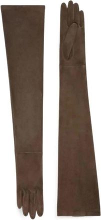 Max Mara MAS Estremo Lange Su&egrave;de Handschoenen - Dames - Accessoires - Bruin - Maat: 8 IN Su&egrave;de