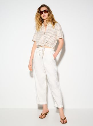 Ichi Womens Linen blend short-sleeve tie-up shirt