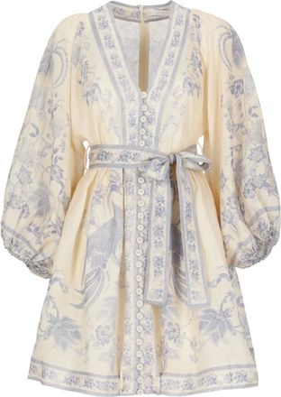 Zimmermann Kleedjes, Dames, Veelkleurig, M, Katoen, Indra Plunge Mini Jurk