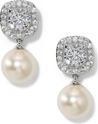 Nadri Cubic Zirconia Halo Drop Earrings in Rhodium at Nordstrom
