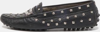 Tod's Tods Black Leather Crystal Embellished Penny Loafers
