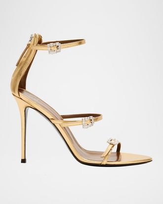 Giuseppe Zanotti Metallic Leather Ankle-Strap Sandals