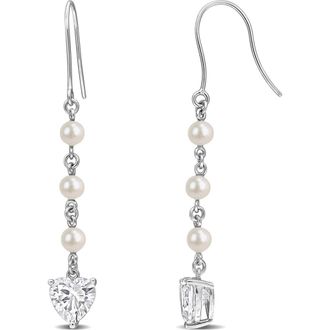 Delmar Cultured Pearl & Lab Grown White Sapphire Heart Drop Earrings at Nordstrom Rack