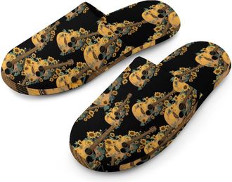 Generic Guitar with Sunflowers Mens Cozy Memory Foam Slippers Warm Cotton House Shoes Comfy Slipper for Indoor Outdoor